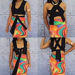 tip top, criss cross black top, woven top, skirt, vacation attire, date night look, best boutique in houston